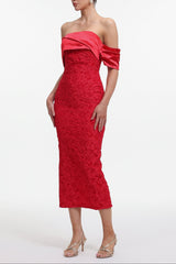 polly Contour Off-Shoulder Jacquard Floral Maxi Dress - red