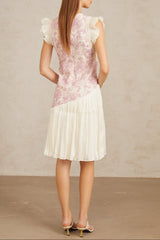 miriam Pink Panel Floral Crochet Midi Dress