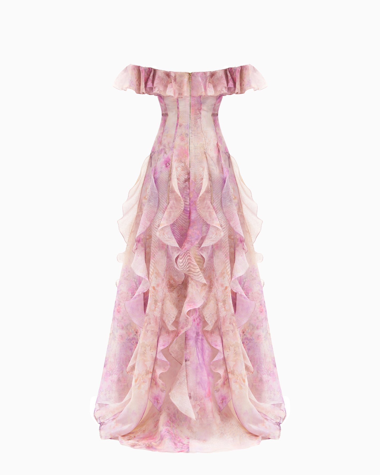 Helen Elegant Floral Frill Maxi Dress in Soft Pink