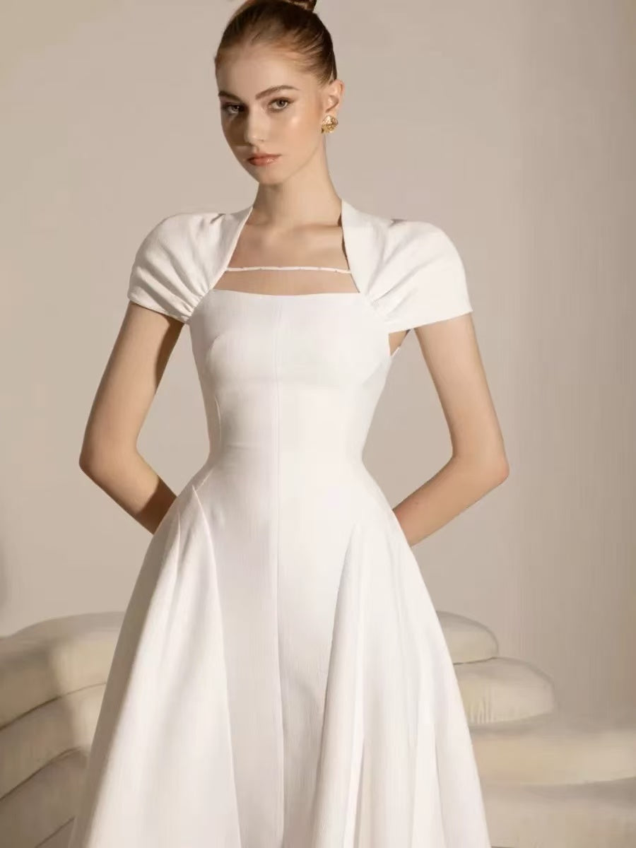 MYRNA SQUARE NECKLINE A-LINE MIDI DRESS