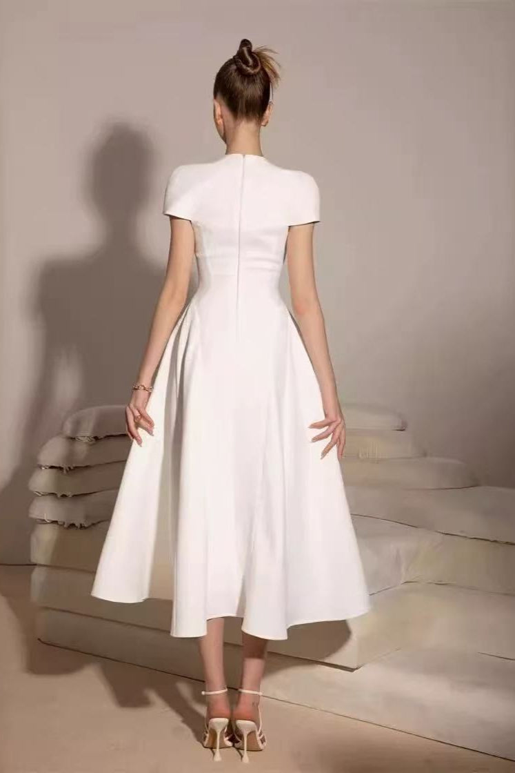 MYRNA SQUARE NECKLINE A-LINE MIDI DRESS