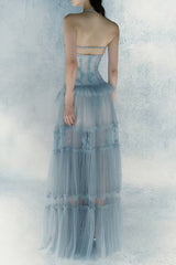 Hermosa Lace Splicing Layer Maxi Dress in Sky Blue