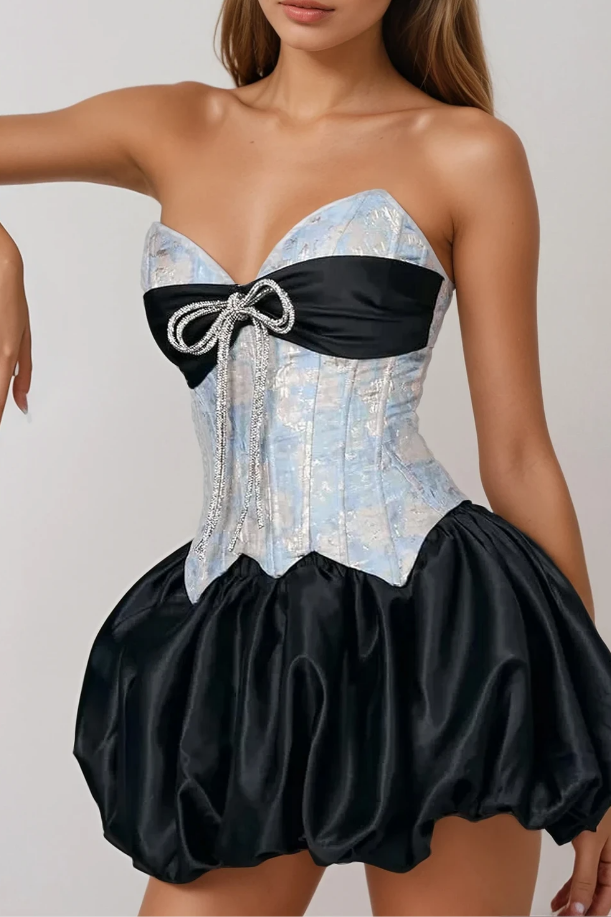 Bethari Strapless Corset Puffy Mini Dress in Classic