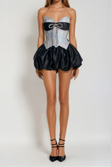 Bethari Strapless Corset Puffy Mini Dress in Classic