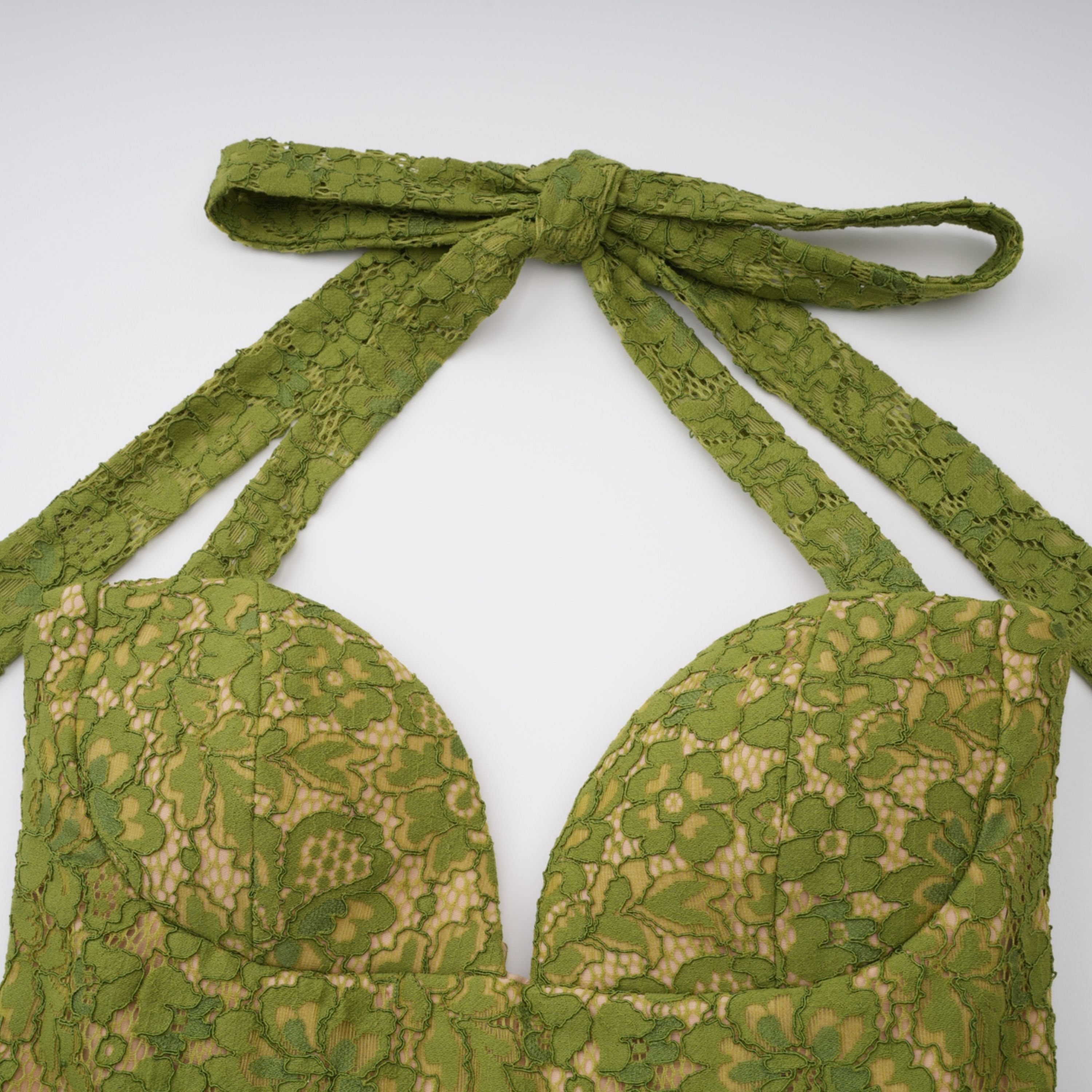 penny Emerald lace fishbone pleated Corset Gown