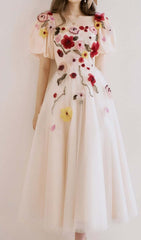 Chic Pink Floral Puff Sleeve Midi Dress