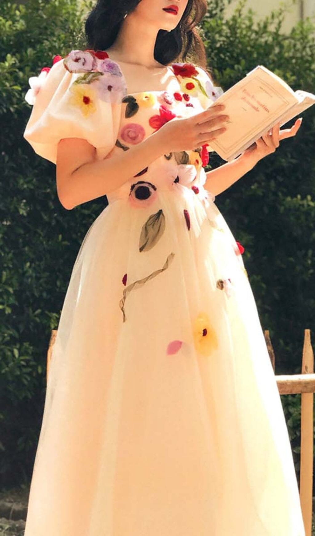 Chic Pink Floral Puff Sleeve Midi Dress