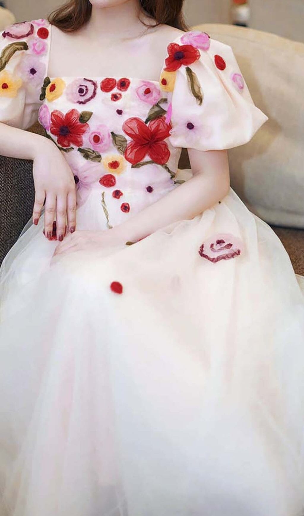Chic Pink Floral Puff Sleeve Midi Dress
