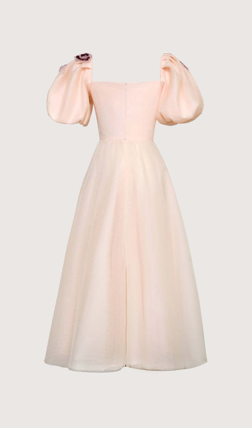 Chic Pink Floral Puff Sleeve Midi Dress