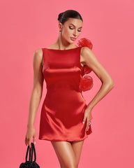 zenobia Floral Detail Mini Satin mini Dress in red