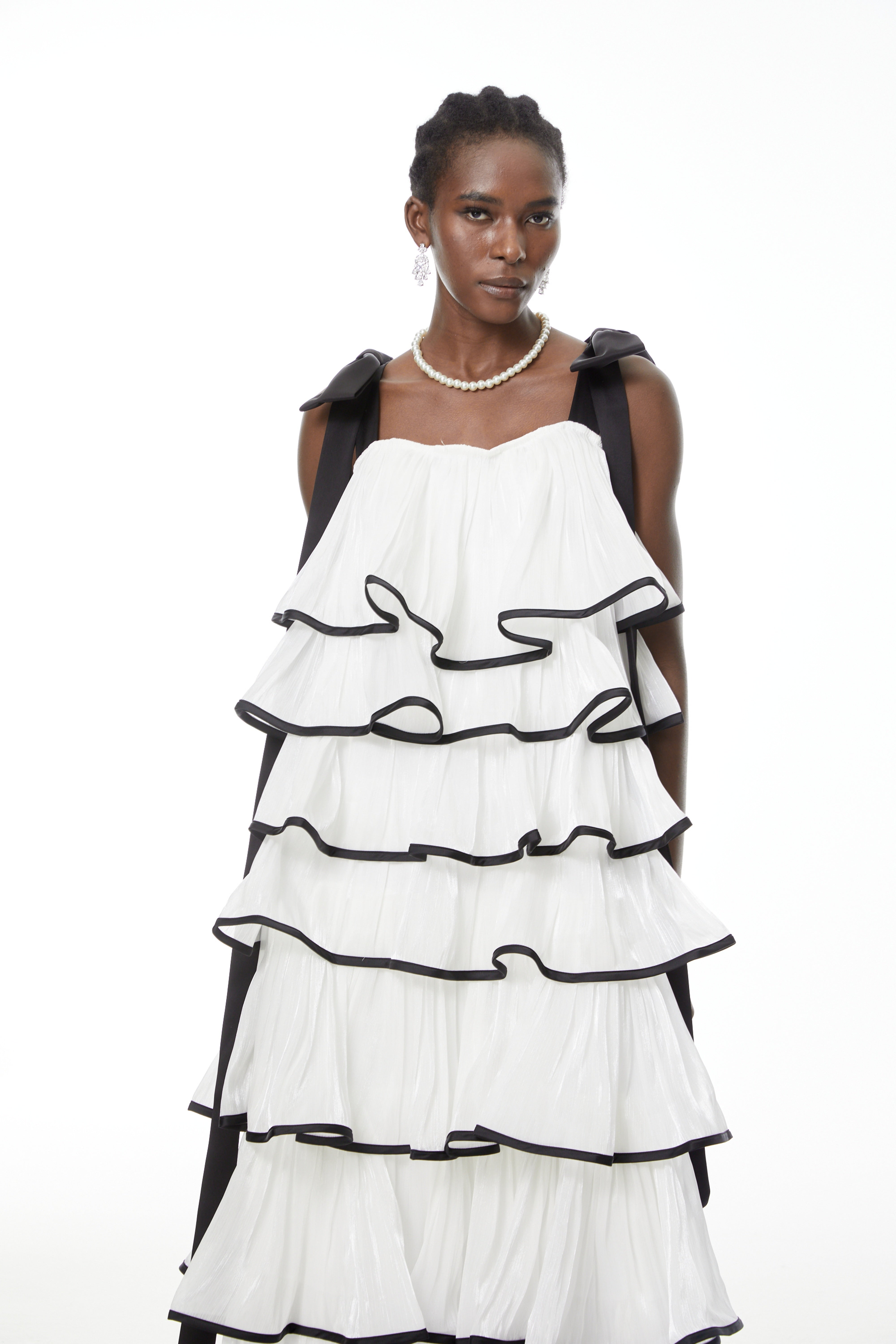 Mandy Elegant White Maxi Dress with Ruffles and Bows