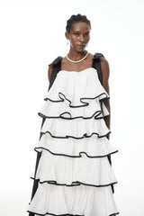Mandy Elegant White Maxi Dress with Ruffles and Bows