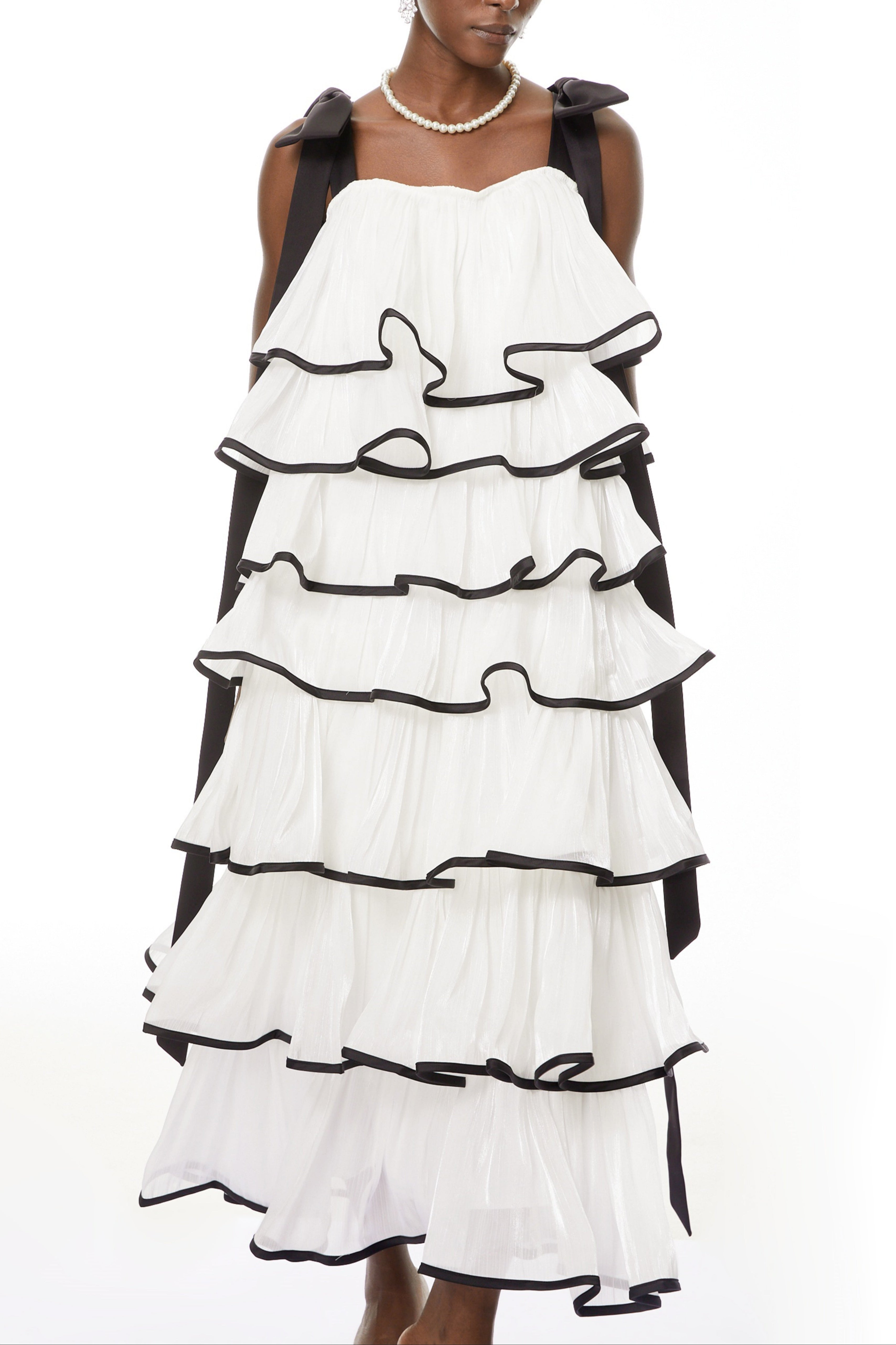 Mandy Elegant White Maxi Dress with Ruffles and Bows