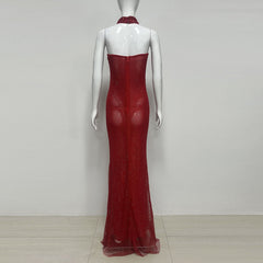 sherry rhinestone embellished cutout sequin strapless maxi dress - red