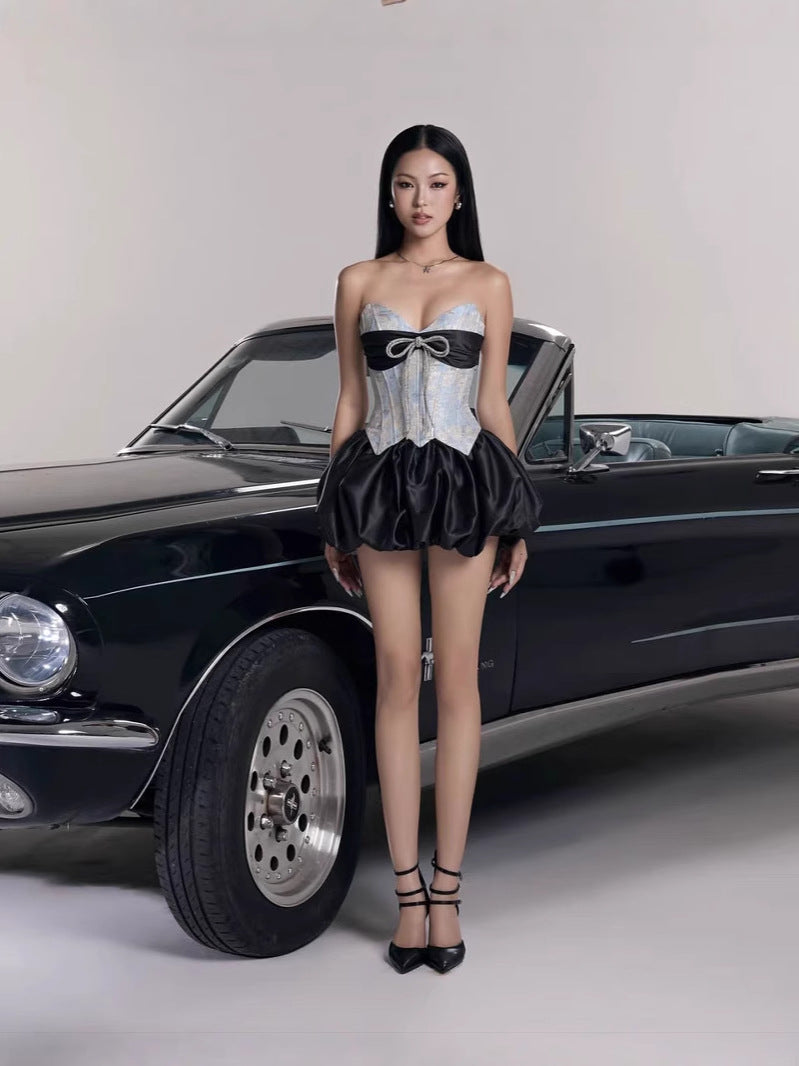 Bethari Strapless Corset Puffy Mini Dress in Classic