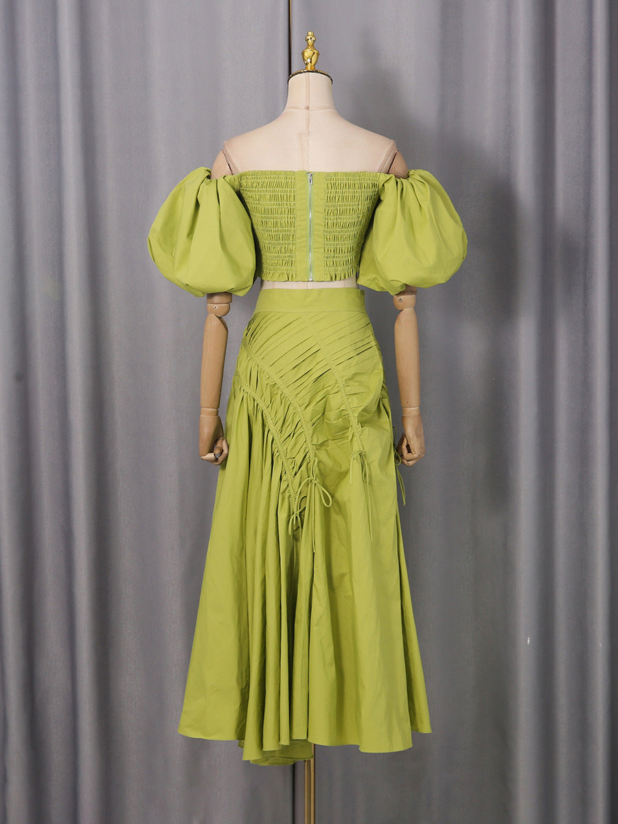 giselle drawstring off-shoulder midi skirt - green