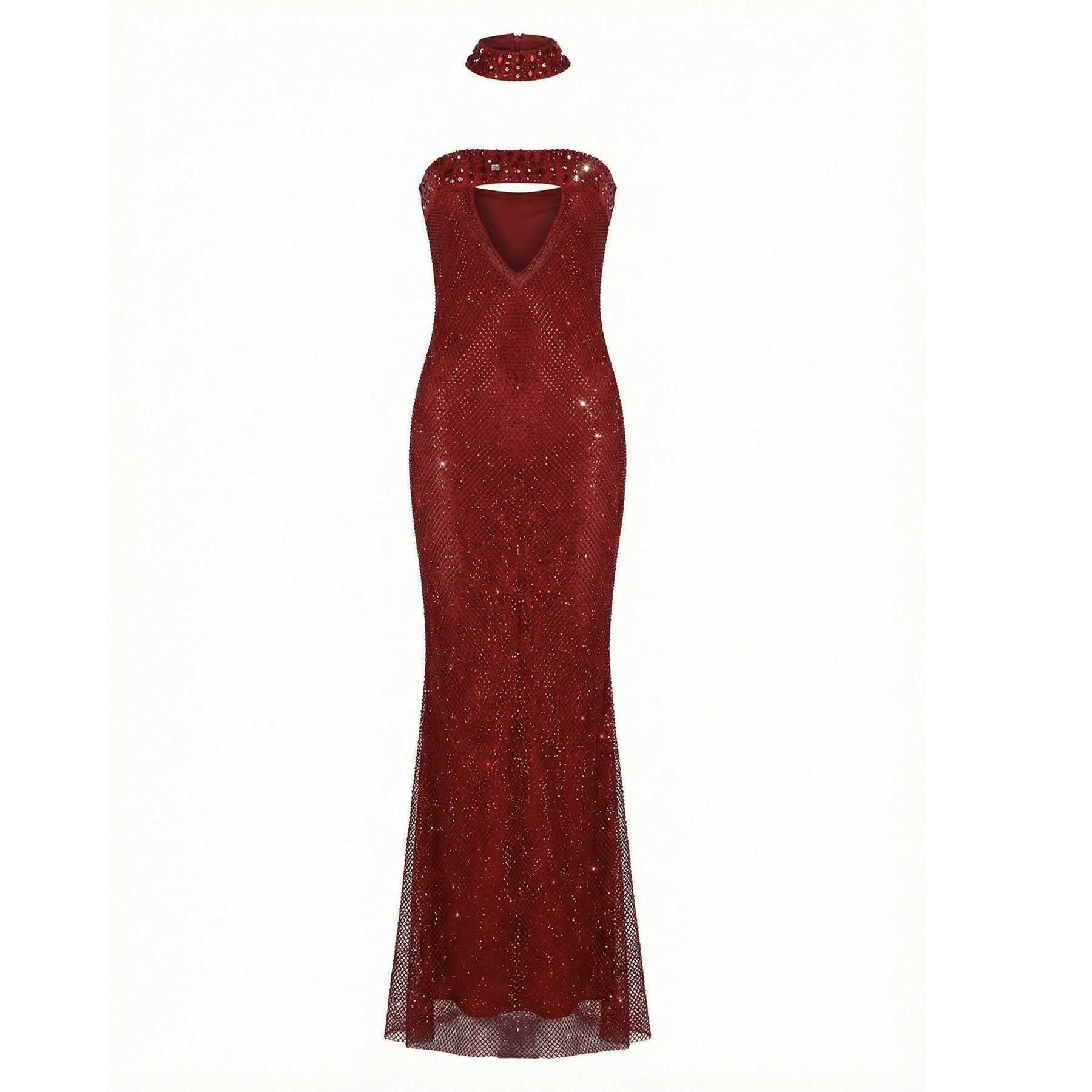 sherry rhinestone embellished cutout sequin strapless maxi dress - red