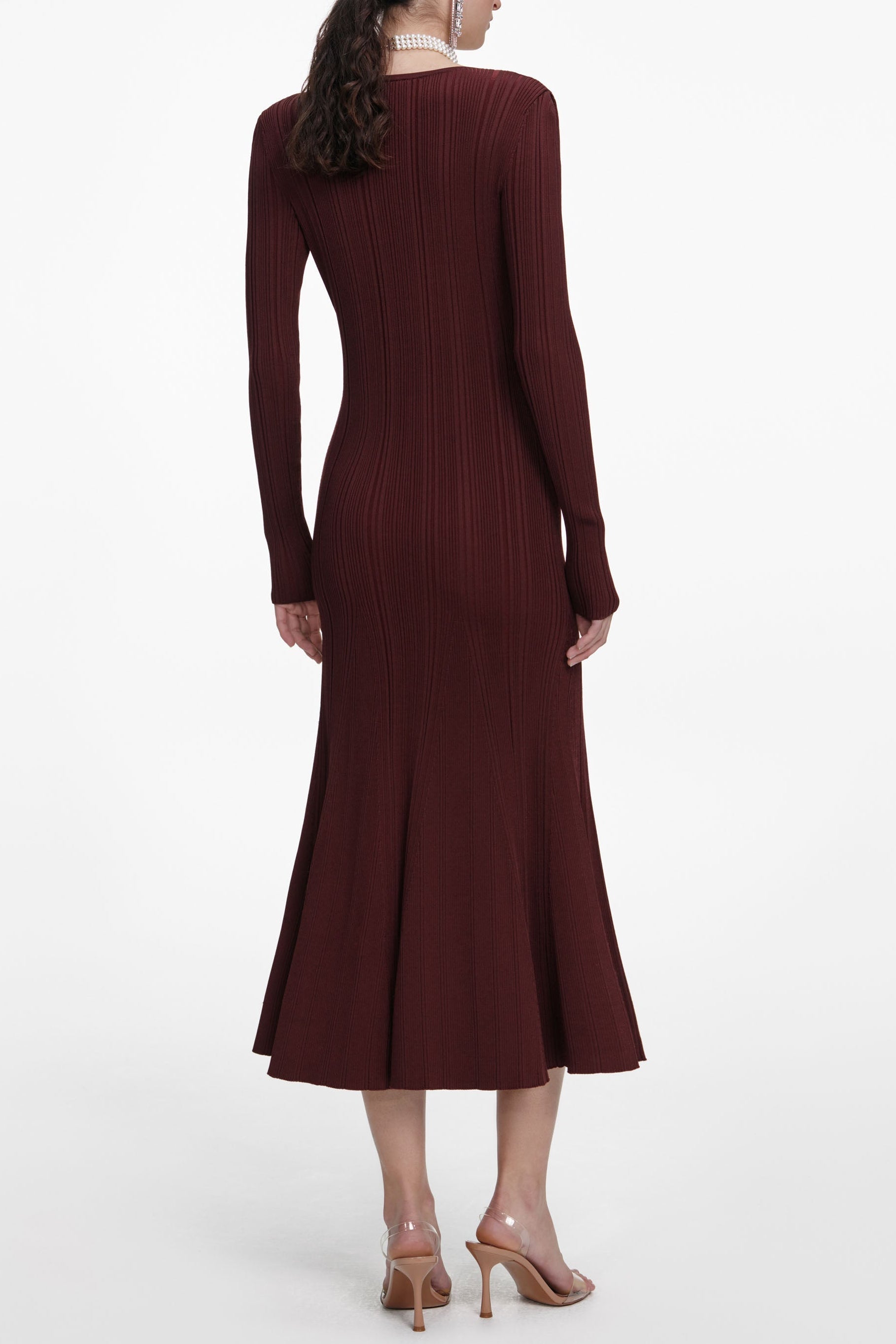 Apphia Chic Brown Knit Midi Dress with Contrast Lace