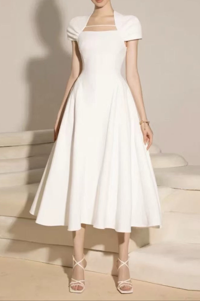 MYRNA SQUARE NECKLINE A-LINE MIDI DRESS