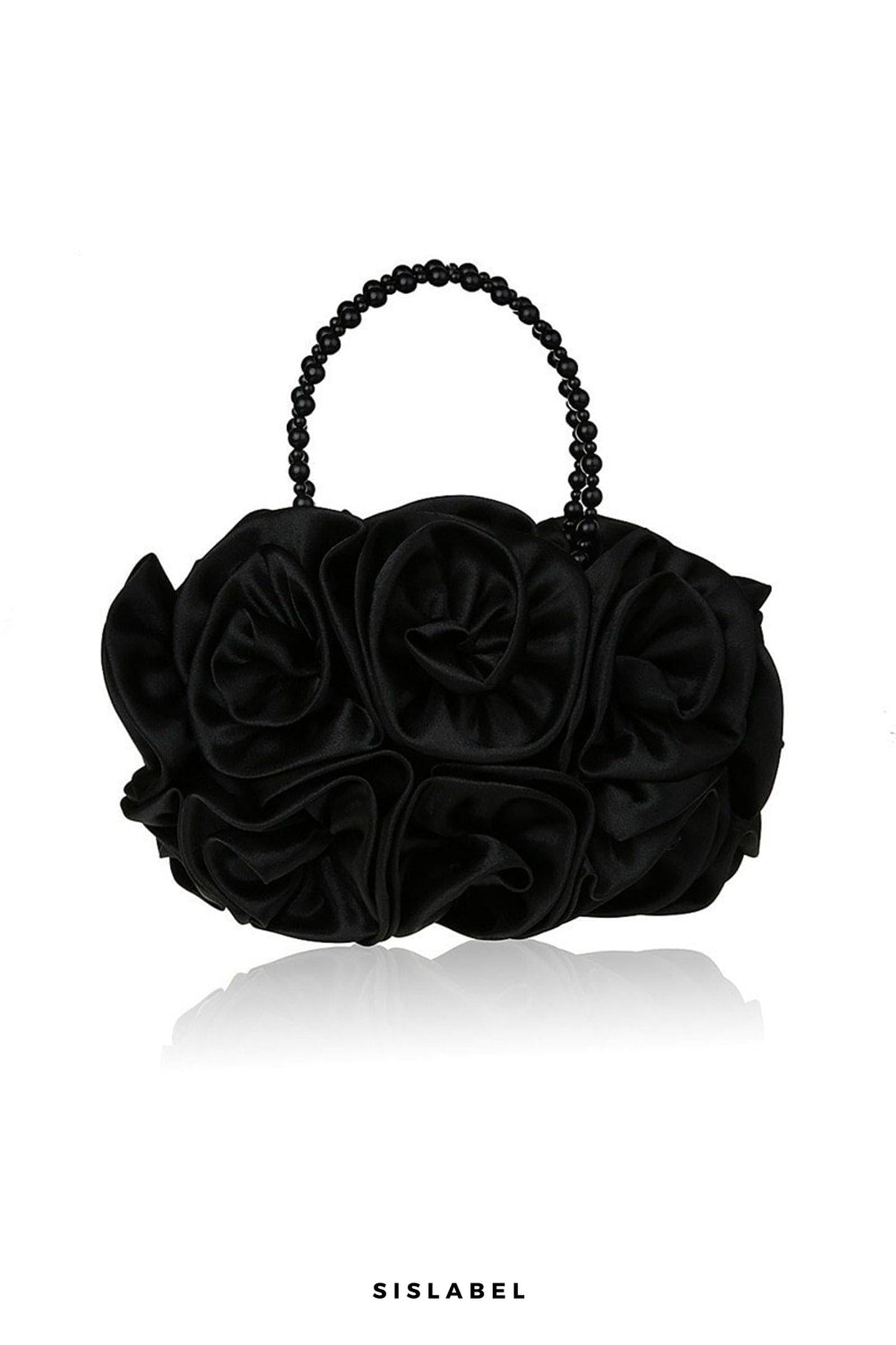 Chic Rosette-Embellished Satin Pearl Handbag