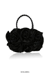 Chic Rosette-Embellished Satin Pearl Handbag