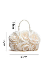 Chic Rosette-Embellished Satin Pearl Handbag